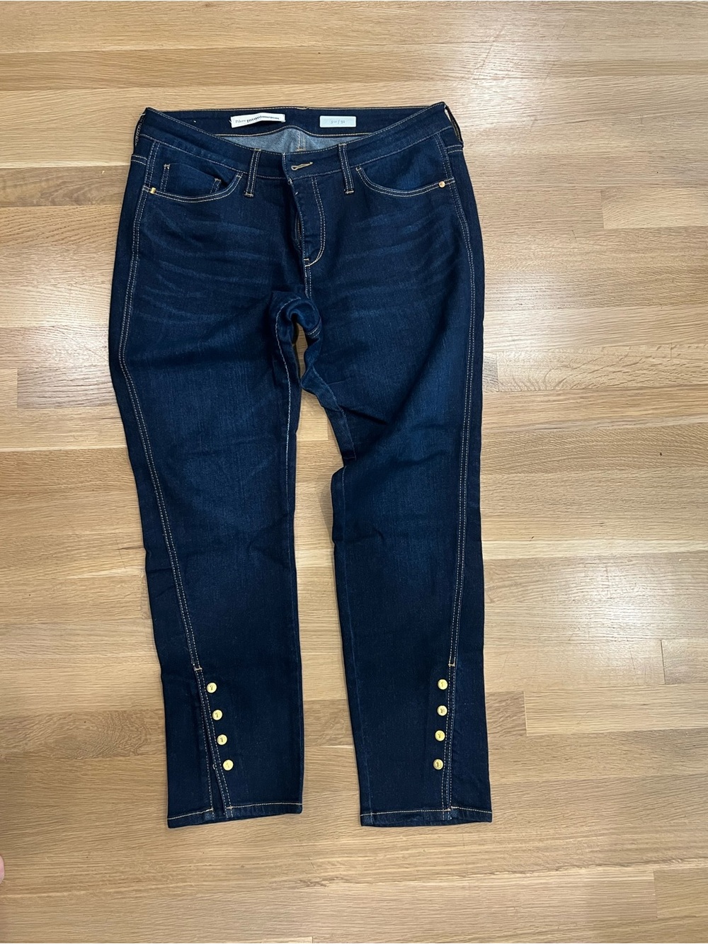 Pilcro Dark Indigo Ankle Skinny Jeans with Gold Buttons